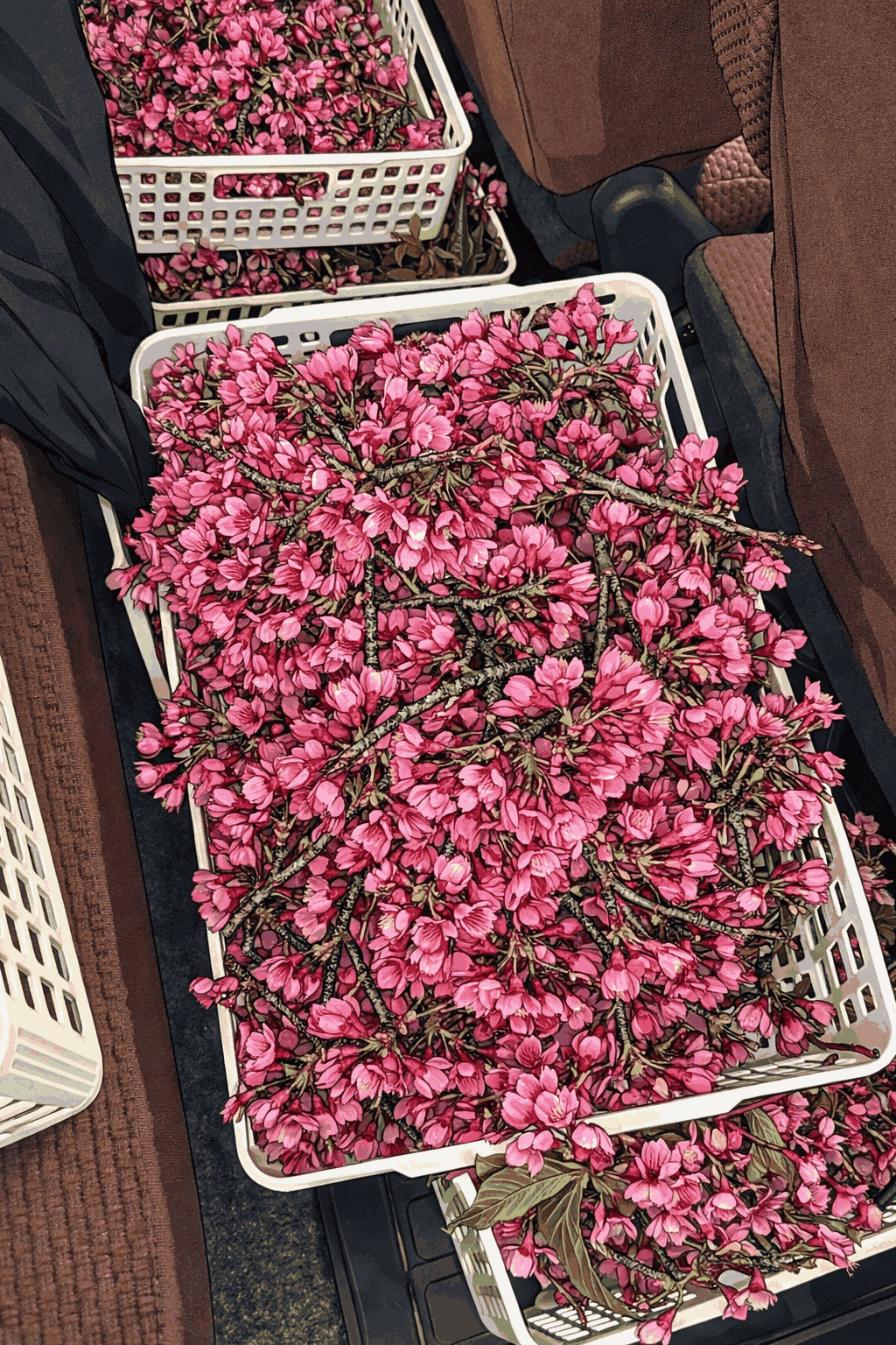 Sakura cherry blossom cheese with pressed salted cherry blossoms on cheese block